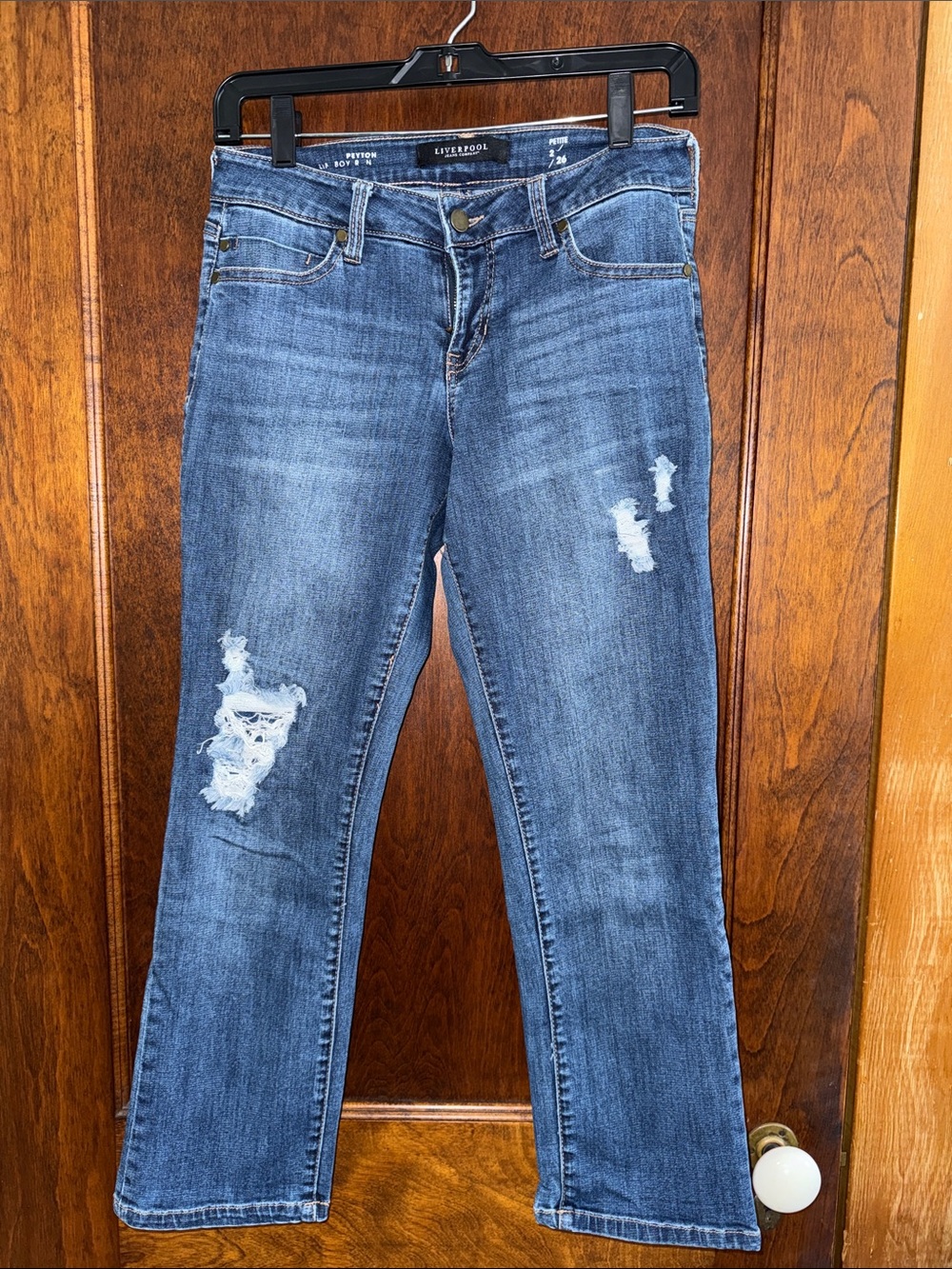 Liverpool Women's Distressed Medium Blue Straight-Leg Jeans